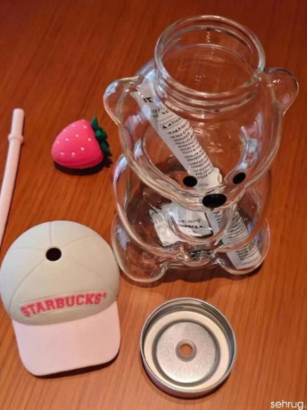 Starbucks Bearista Bear Cup Tumblers W/ Strawberry Topper Baseball Cap